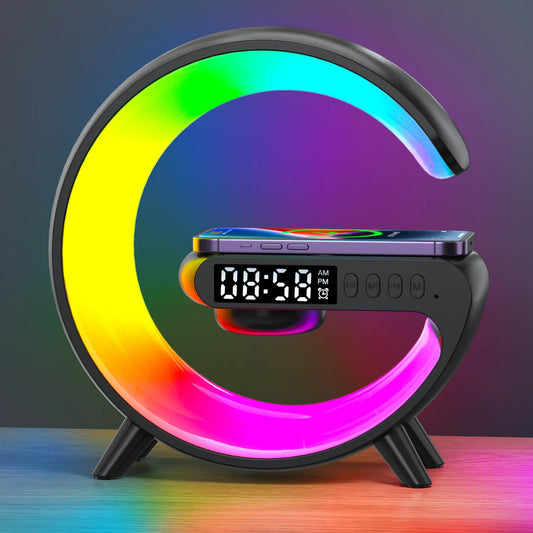 15W Multifunction Wireless Charger Pad Stand Speaker TF RGB Night Light Fast Charging Station for iPhone Samsung Xiaomi Huawei